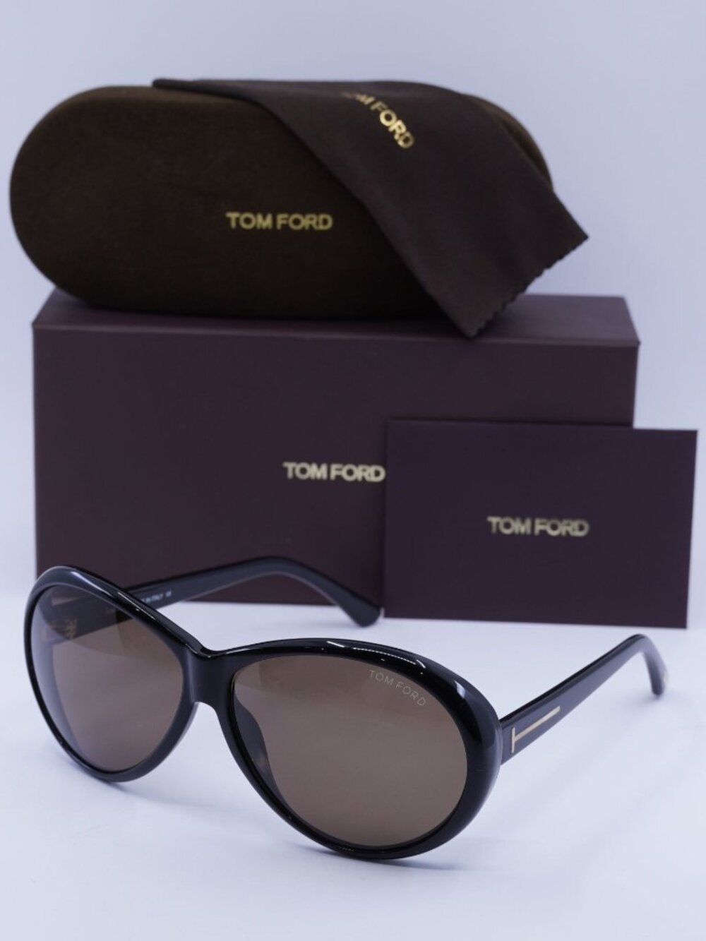 Tom Ford Geraldine TF0202 01J Black Oval Sunglasses - Black/Brown